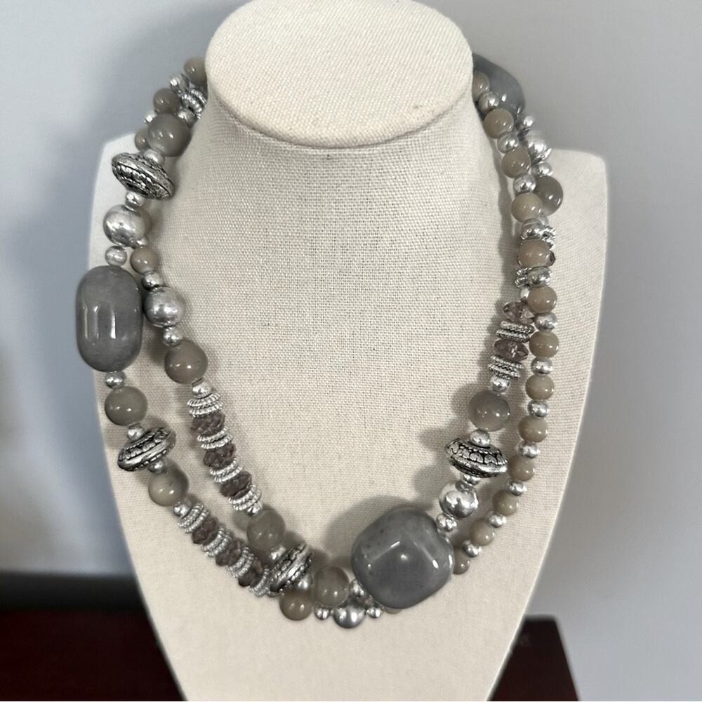 Chunky Gray Beaded necklace Beads Long Costume Jewelry Business Casual Statement